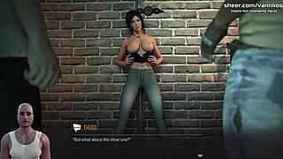 Interracial double blowjob in 3D animated Tomb Raider game