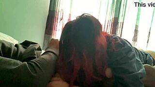 She is unaware that I am filming her while she is sucking my big dick