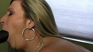 This big-boobed cougar Sara Jay just slurps and rides a massive cock like a pro