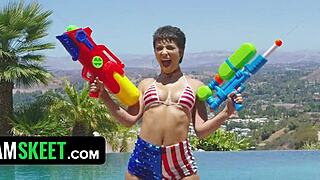 oiled up slut brooklyn gray riding hard cock on 4th july