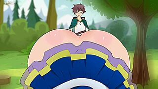 Aqua穿短裙诱惑Kazuma，火辣Hentai恶搞
