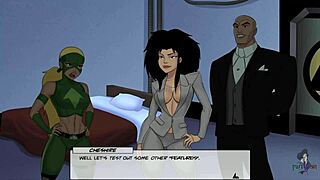 Cheshire and Artemis engage in playful fingering and masturbation in DC Comics costumes