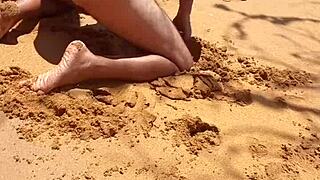 LadySilva, Latina gay, shows sexy ass on public beach for hot action