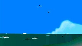 Naked beach encounter with two gay men in animated porn film