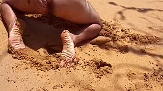 LadySilva, Latina gay, shows sexy ass on public beach for hot action