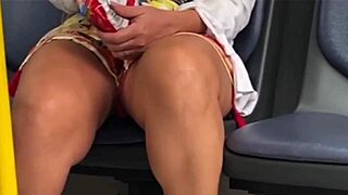 Young stepdaughter shows herself on the bus without wearing panties