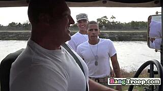 Hot military men having sex at the lake