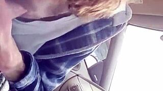 Gay couple enjoys deepthroat blowjob in car on their way to work