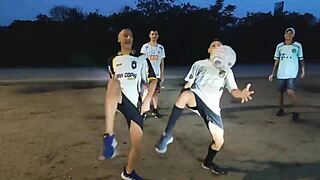 Beautiful amateur threesome with Brazilian football hunk