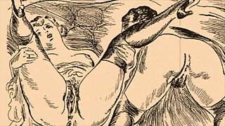 Hairy anime women in an erotic illustration from the good old days