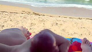 Getting Him Off on a Public Beach with a Stunning View