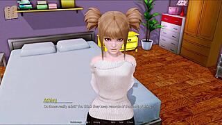 Visual novel-style gameplay in a harem hotel-themed game on PC