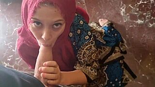 Young Muslim girl sucks and swallows a lot of cum