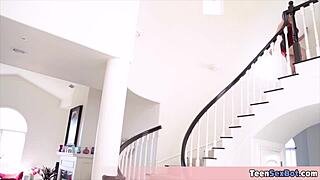 Petite teen takes on MILF and strap-on in threesome