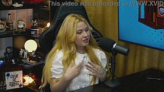 A Branquinha da Viamms Bent Over on Podcast Table Showing Tight Pussy
