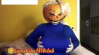 Angela’s big boobs are revealed in a Halloween costume