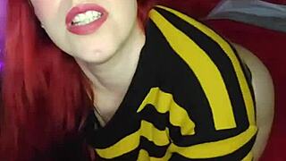 Close up POV of a red-haired goddess in leggins and socks