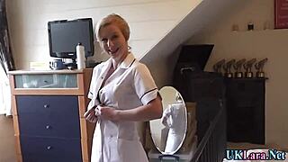 British Nurse Sucks and Fingers Big Cock in Stockings