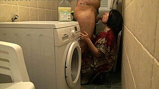 damn! cuckold wife gets rough basement sex while husband works!