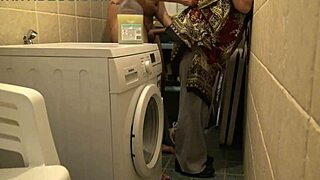 damn! cuckold wife gets rough basement sex while husband works!