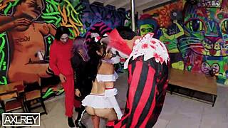 Halloween Party Turns Wild with Blonde and Petite in Costume Fun