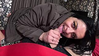 A woman in a down jacket craves a passionate encounter