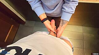 Stranger Cums in My Pantyhose in a Public Restaurant Toilet POV Scene