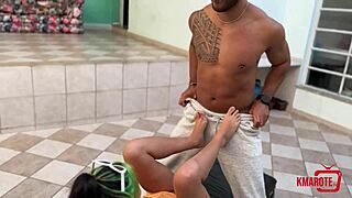 Brown-skinned woman uses her assets to masturbate and gets soaked with cum