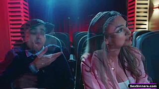 Sexsinners movie - Girl is fucking bored and sucks her boyfriend's cock in the cinema