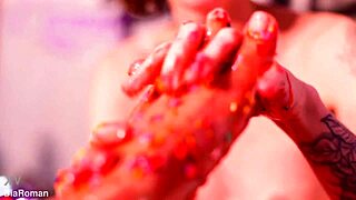 Making her feet totally messy, a unique twist on intimate play