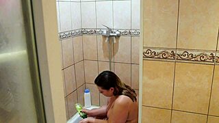 A hot chubby MILF showers, showing raw beauty
