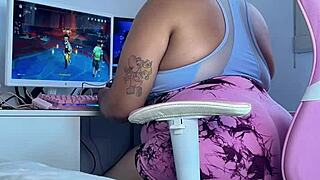 Gaming Disaster with Curvy Latina in Tight Leggings Gone Wrong