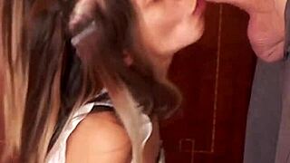 Petite Polish Maid Candie Cross Kneels for Sloppy Deepthroat. She Polishes Cock Like a Pro.