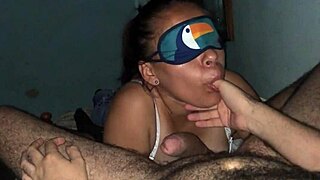 Blindfolded Slut Sucks Cock with Sloppy Passion! What a Wild Scene!