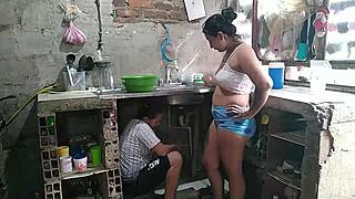 I hunt down the neighbor for pipe fixing, ends with her fixing my pussy