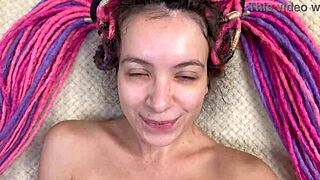 pov teen with alternative style gets drilled missionary style and takes a load on her ponytail face