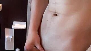 muscular japanese hunk jerks off in steamy shower time
