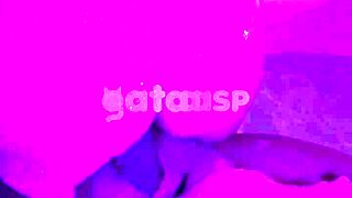 Hotwife gataaasp goes bare with black stud in steamy bathtub