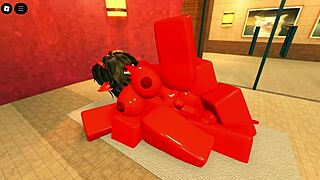 This demon girl with oiled body tempts me in a Roblox sauna