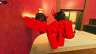 This demon girl with oiled body tempts me in a Roblox sauna