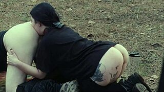 Submissive cutie eats ass and takes rough face fucking at roadside.
