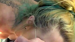 Blonde cheat sucks cock and gets a facial in broad daylight outdoors