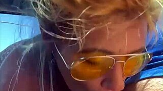 Blonde cheat sucks cock and gets a facial in broad daylight outdoors
