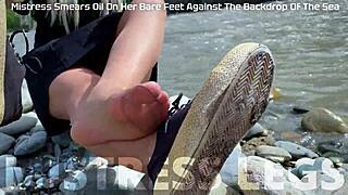 Goddess in Tan Nylons Teases with Cute Soles and Toes by Riverside