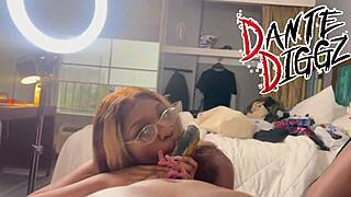 2 ebony beauties compete in a wild sucking contest with boyfriends