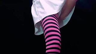 Bonneyuwu plays in a miniskirt, peeing into a jar for homemade fun. Her petite Latina charm shines.