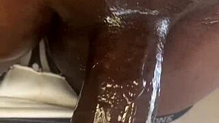 Descriptive Sneak Peak of BBC Toy Penetrating White Pussy in Bathroom. Homemade Clip Shows Intense Solo Action.