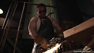 Tradesman pounds deep into brunette’s throat with rough hardcore gagging.