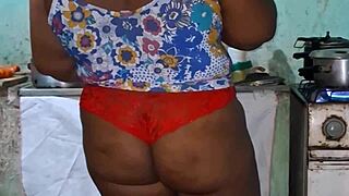 I caught this curvy ebony teasing in kitchen