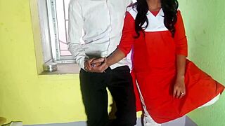 I watch Desi schoolgirl take classmate blowjob in classroom. Tight pussy orgasm hits during quick sex.